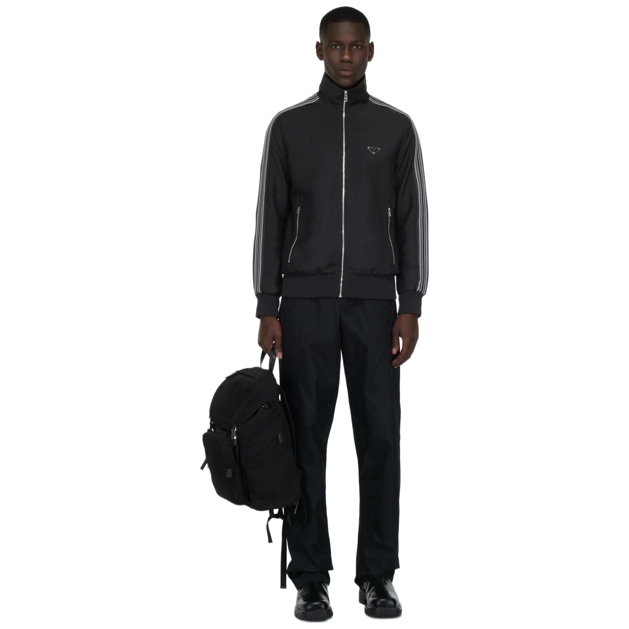 Prada Stripes Logo Mohair And Wool Black Jacket